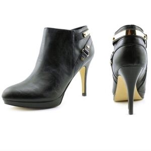 Marc Fisher Blaine Booties Black Leather Gold 8.5